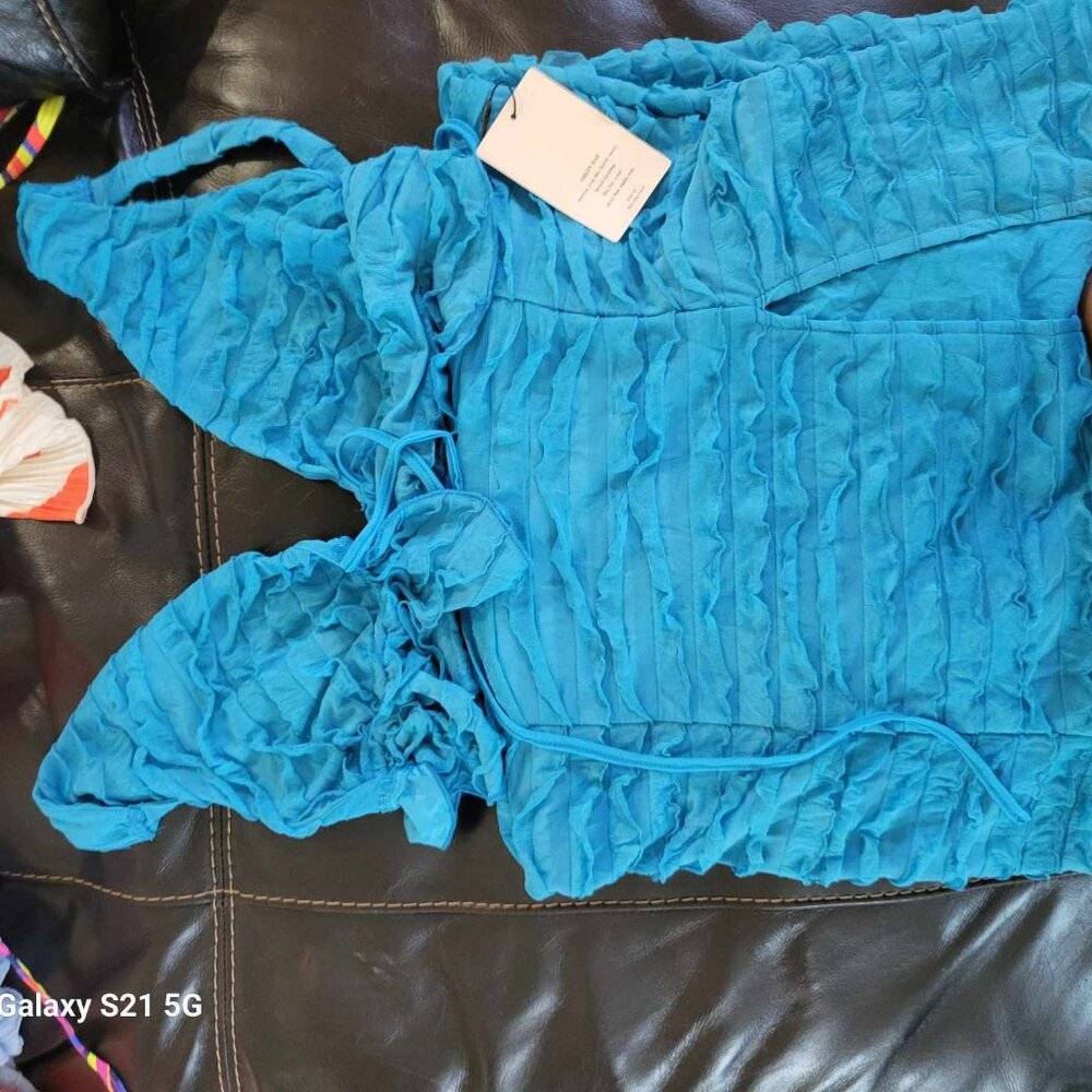 blue ruffle swimsuit cover up